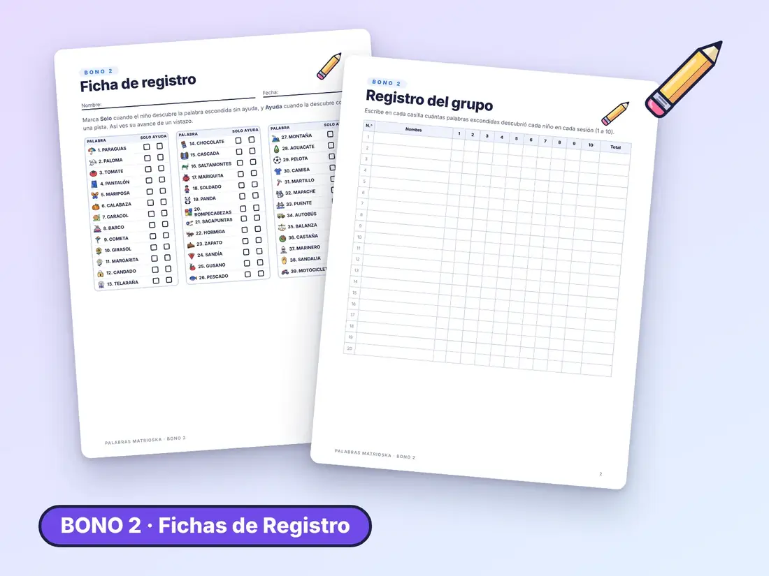 Bono 2: ficha de registro con palabras descubiertas
